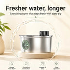 running water fresher for longer, featuring icons for purification and quiet operation.