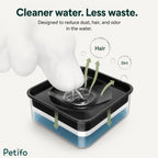Filtered pet water bowl designed to capture hair, dust, and reduce odors for cleaner hydration.