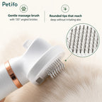 Close-up view of the 135-degree angled bristle massage brush featuring rounded tips for safe and soothing pet skin care.