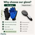 Comparison infographic highlighting why the Petifo pet grooming glove outperforms regular brushes for safe shedding and de-shedding.