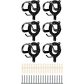 Six-pack of black equestrian bridle hooks with included wall anchors and mounting screws.