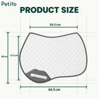 Product size diagram showing a white quilted saddle pad with measurements of 59.5 cm, 58 cm, and 66.5 cm.