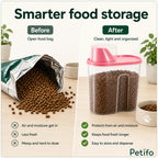 Comparison showing the smarter food storage benefits of the container versus an open food bag.