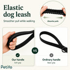 Comparison showing the ergonomic soft-grip handle of the elastic dog leash against an ordinary handle design.
