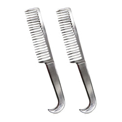 Metal mane comb shown in a product shot against a plain white background.