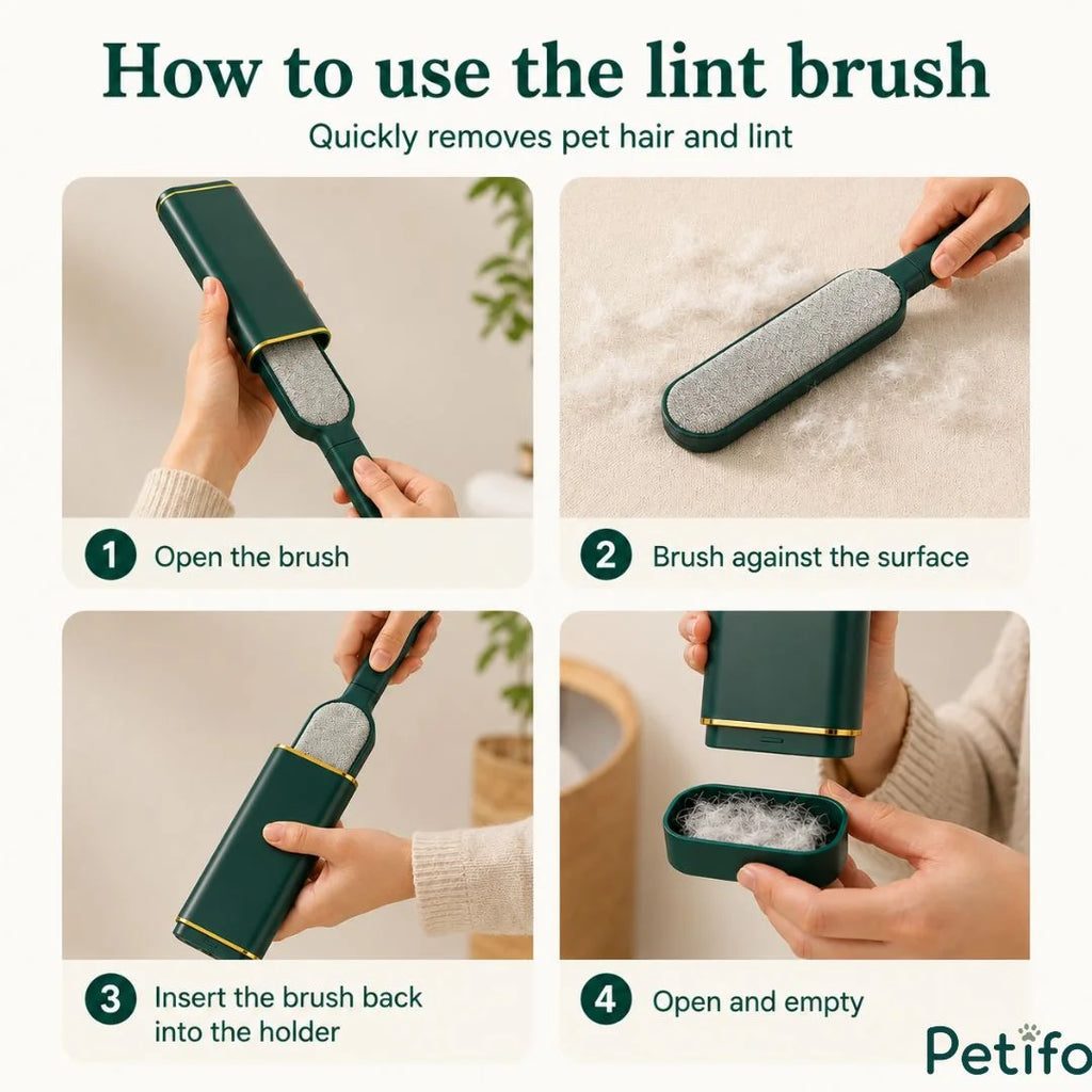 Step-by-step instructional guide on how to use the lint brush