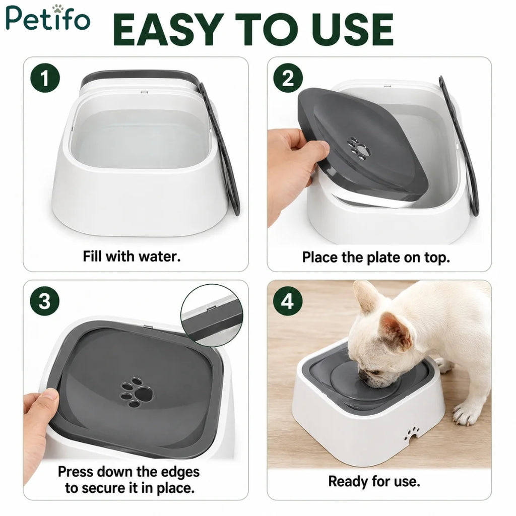Step-by-step instructions for assembling and using anti-spill pet water bowl