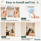 Step-by-step installation and usage guide for setting up the interactive cat toy on a door frame.