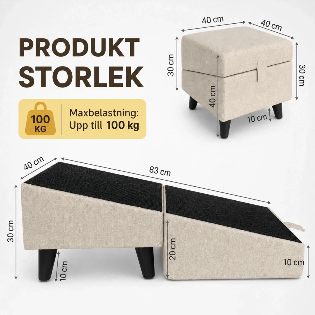 Size guide for Lunatto Dog Ramp 2.0 with Pouffe - Petifo