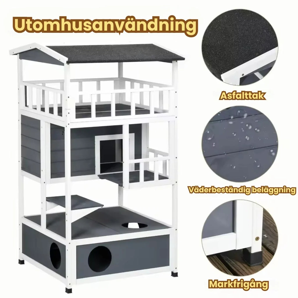 Large Outdoor Wooden Cat House Outdoor use - Petifo