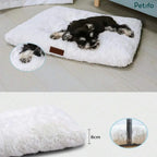 Miniature schnauzer resting on a plush white pet mat highlighting its thick 8cm profile and soft texture.