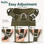 The ProSafe dog harness features a simple three-step adjustment process—open, adjust, and lock—to ensure a quick, stable, and secure fit for your dog.