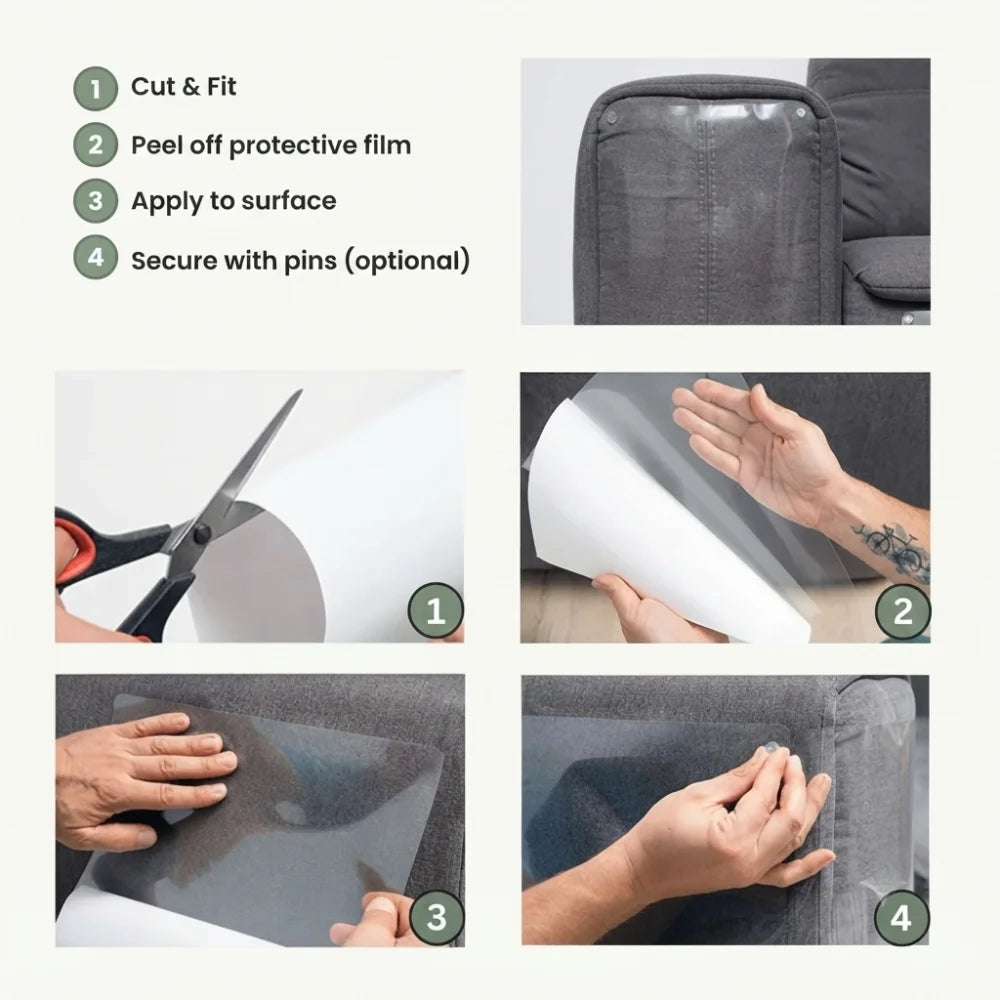 Four-step guide on how to apply the adhesive furniture protector.
