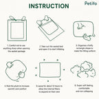 Step-by-step unpacking and fluffing instructions infographic for the vacuum-compressed rectangular pet bed.