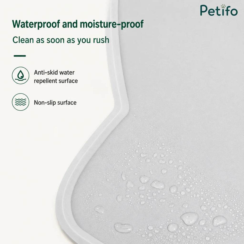 Close-up of the gray silicone mat surface showcasing its waterproof, moisture-proof, and anti-skid water-repellent properties.