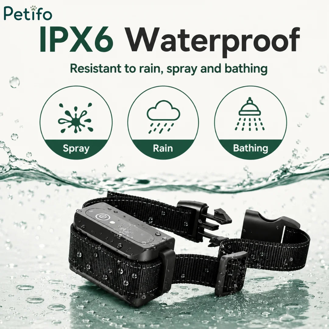 Waterproof receiver module resting on a wet surface with icons demonstrating resistance to rain and splashes.