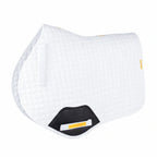  White quilted horse saddle pad shown from a side angle against a plain background.