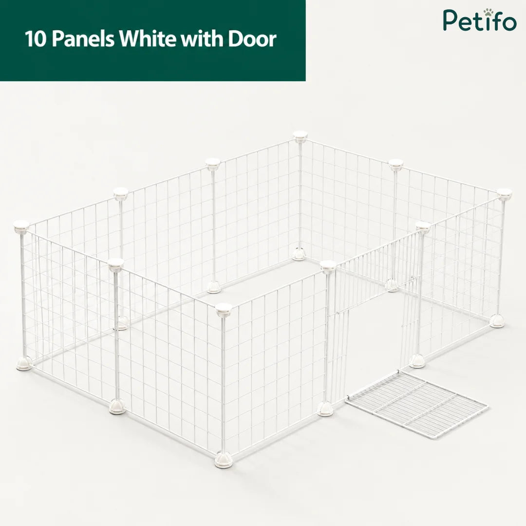 Petifo 10-panels white wire dog playpen layout displayed on a neutral studio background.