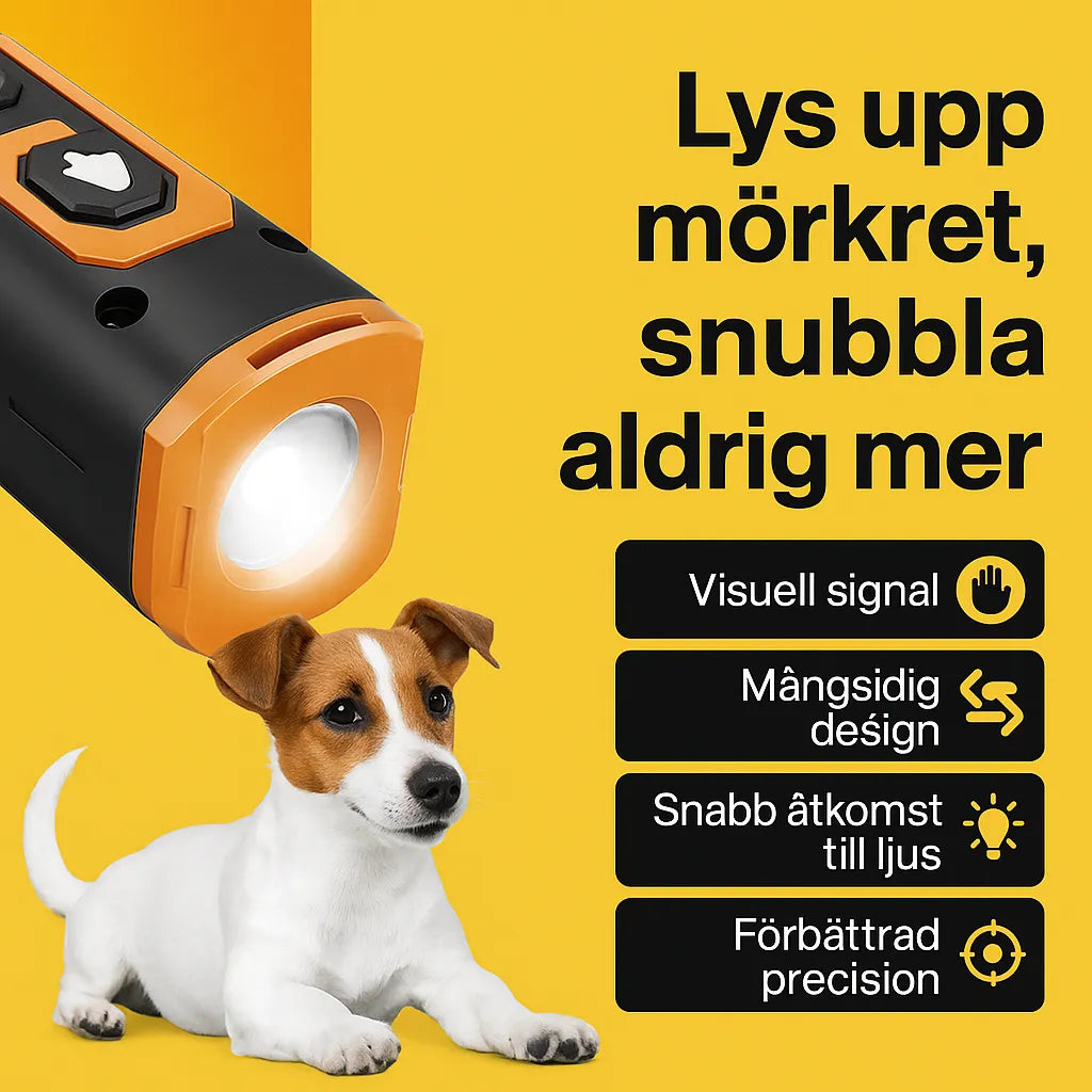 Reklambild för Djurslottets antiskällenhet med LED-funktion – lyser upp i mörker med visuell signal, mångsidig design och snabb åtkomst till ljus.