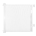 White retractable safety mesh gate shown fully extended against a clean background.