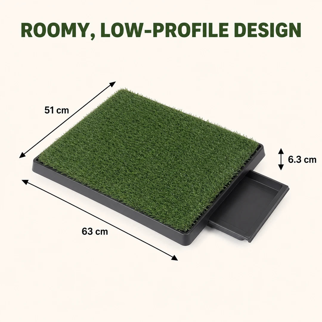 Dimensões da sanita de relva para cães: 63 × 51 × 6,3 cm