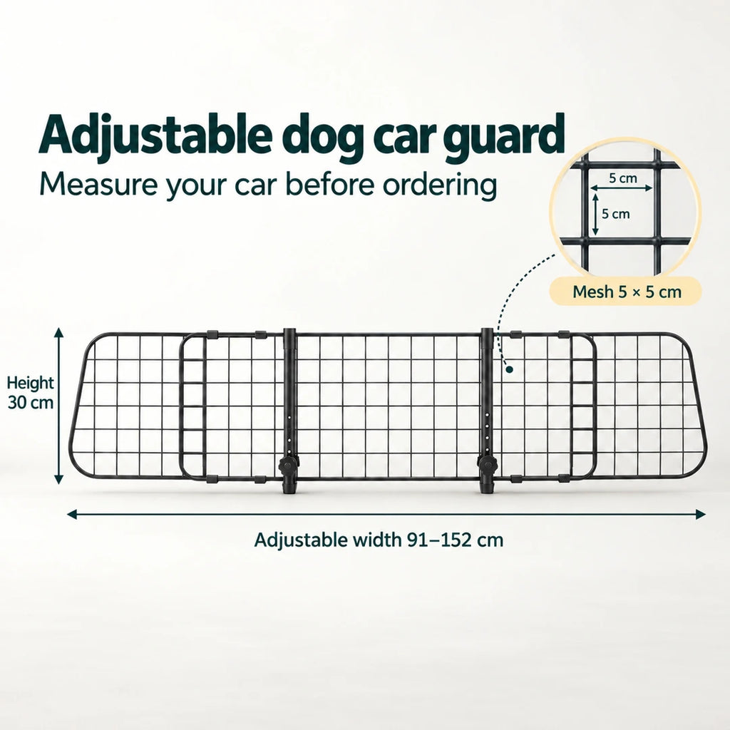 PawHut Adjustable Dog Car Guard – width 91–152 cm, height 30 cm and 5 × 5 cm mesh – Petifo