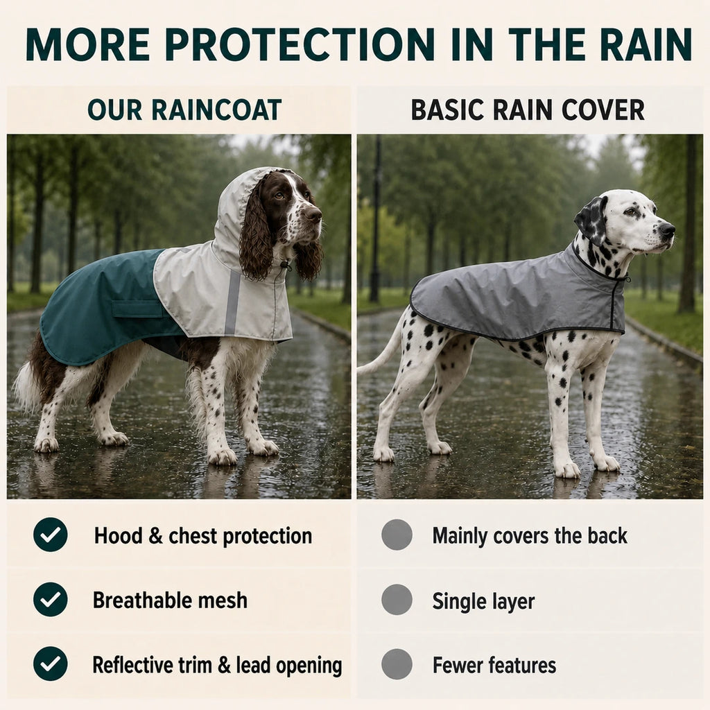 PawHut hooded dog raincoat compared with a basic rain cover - Petifo