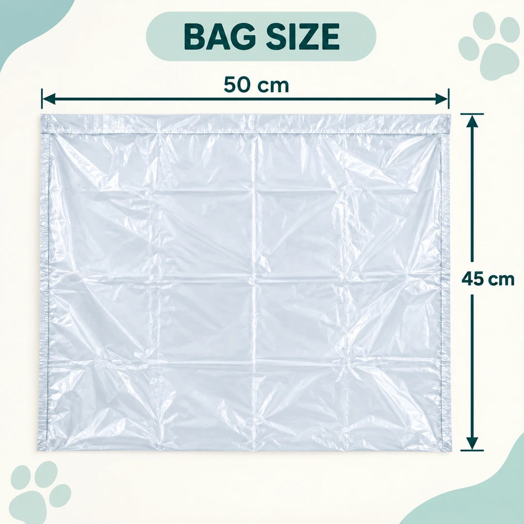 PawHut waste bag size guide showing 50 × 45 cm - Petifo