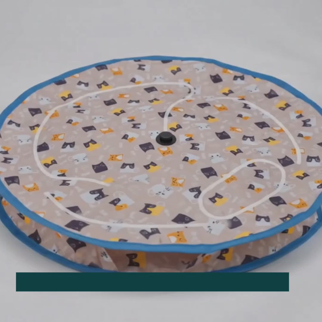 Cat pouncing on the moving ball under the Purrnivo hunting mat – Petifo