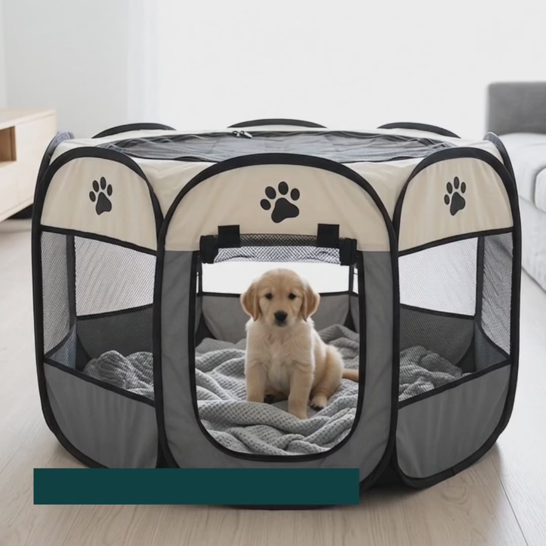 Dog relaxing inside the Furry Fiesta play pen - Petifo