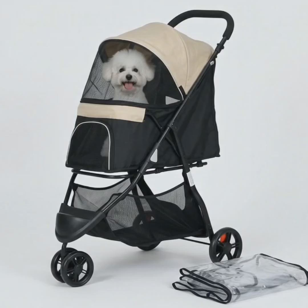 Unfolding the Detixy pet stroller and fitting the rain cover – Petifo