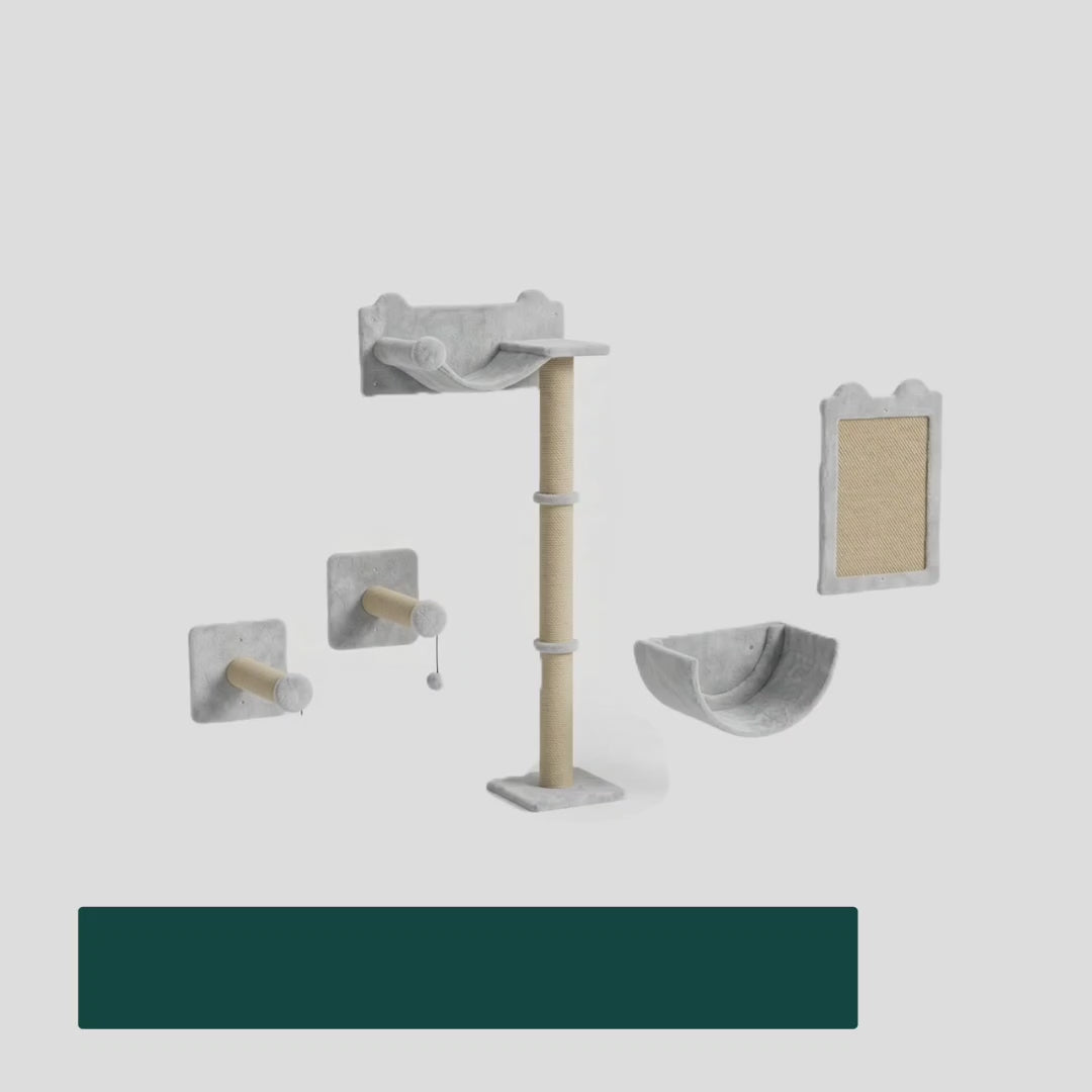 PawHut Wall Cat Climbing Set showing the wall-mounted platforms and scratching areas — Petifo