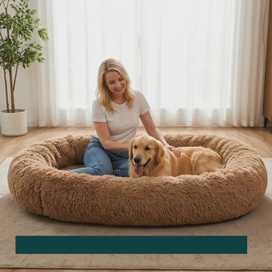 CozyCloud oversized dog bed shared by a person and dog — Petifo