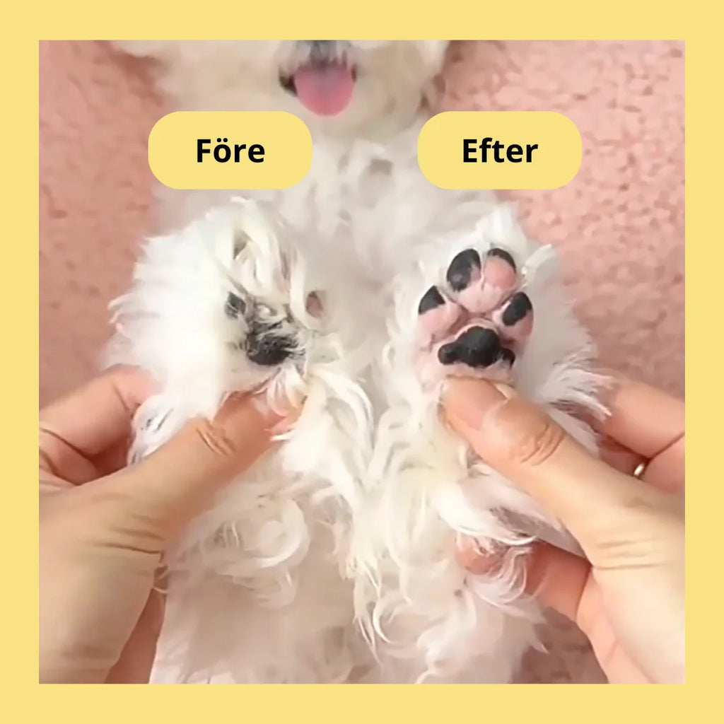 Paw Trimmer, before and after image 
Dog Trimmer Paws, Silvetti Paw Trimmer