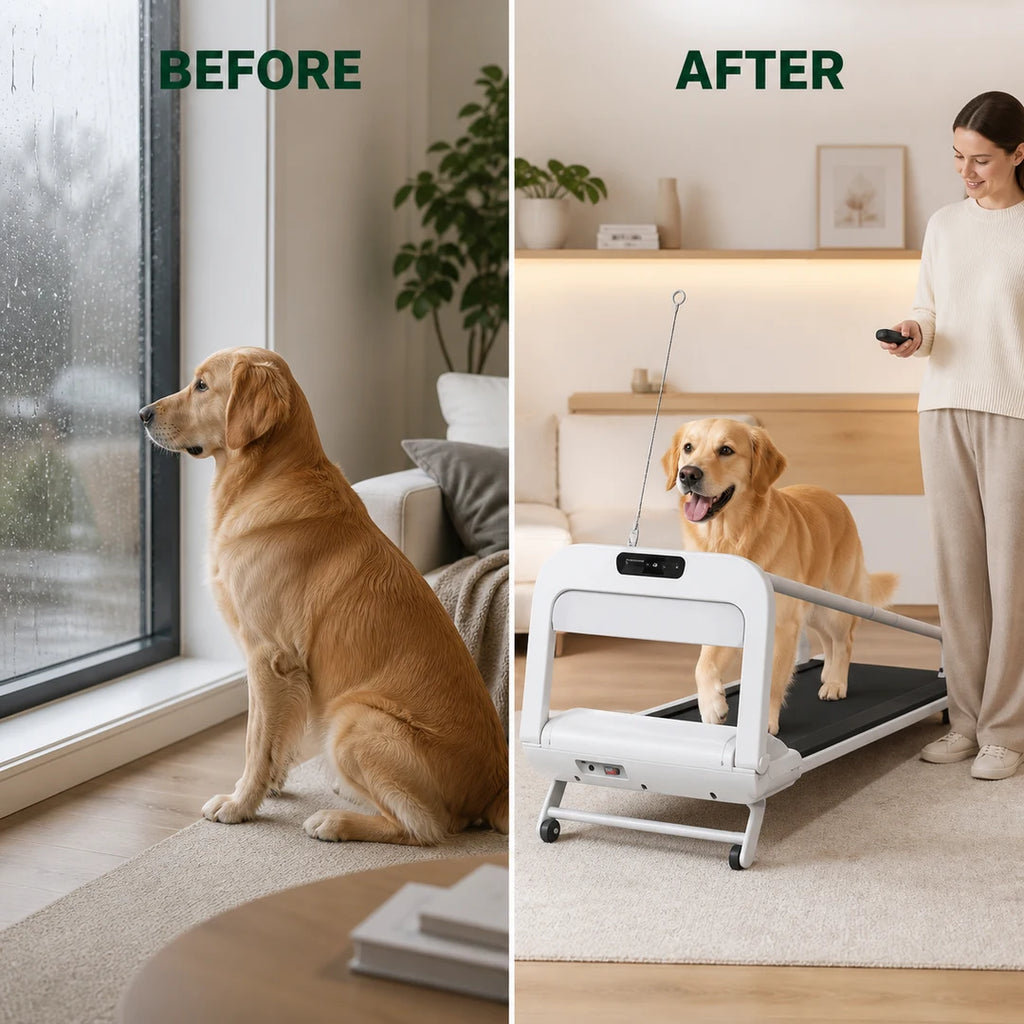 Indoor dog exercise before and after comparison